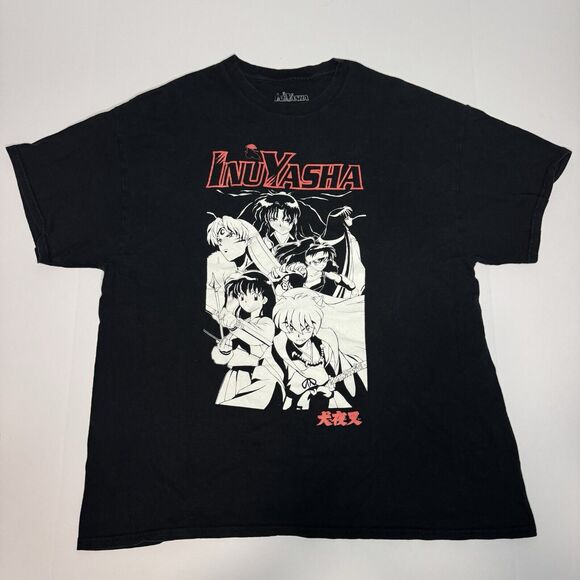 Inuyasha Mens Anime T-Shirt Black Short Sleeve Manga Crew Neck Top Size XL - Picture 1 of 6